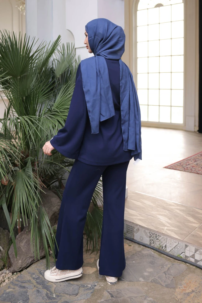 Lacivert Armalı Tunik Pantolonlu Modal Takım