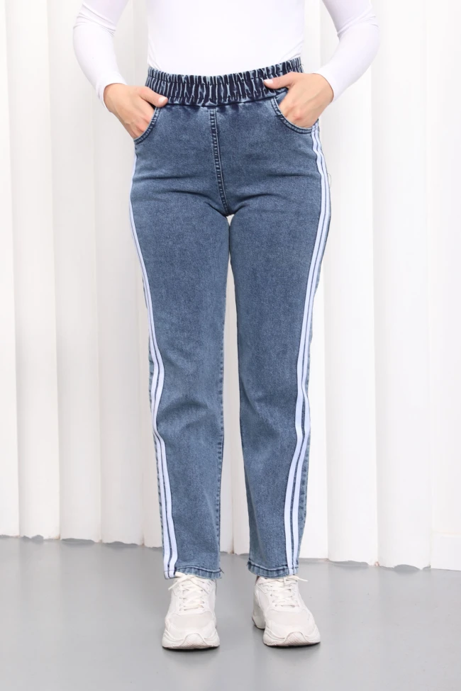 Mavi Paça Düğmeli Kot Pantolon