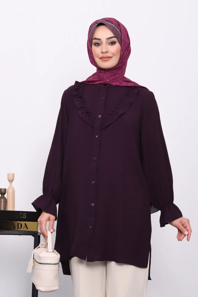 Mürdüm Önü Fırfırlı Ayrobin Tunik