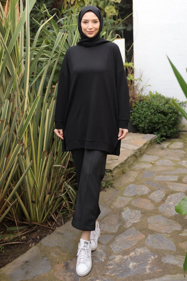 Siyah Bisiklet Yaka Modal Tunik