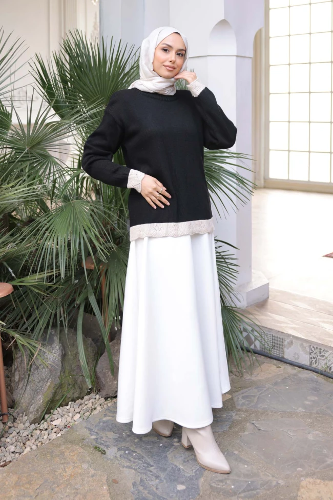 Siyah Bisiklet Yaka Triko Kazak