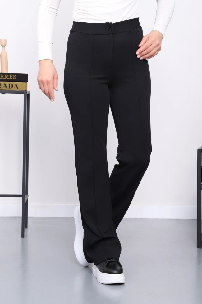 Siyah Çimalı İspanyol Paça Pantolon