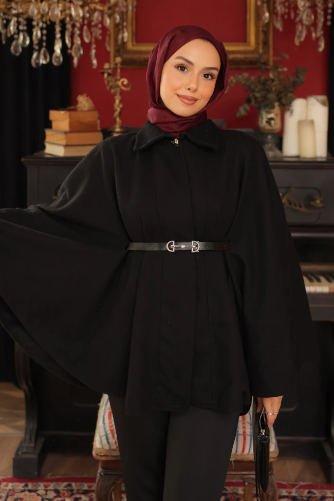 Siyah Kemerli Kaşe Panço