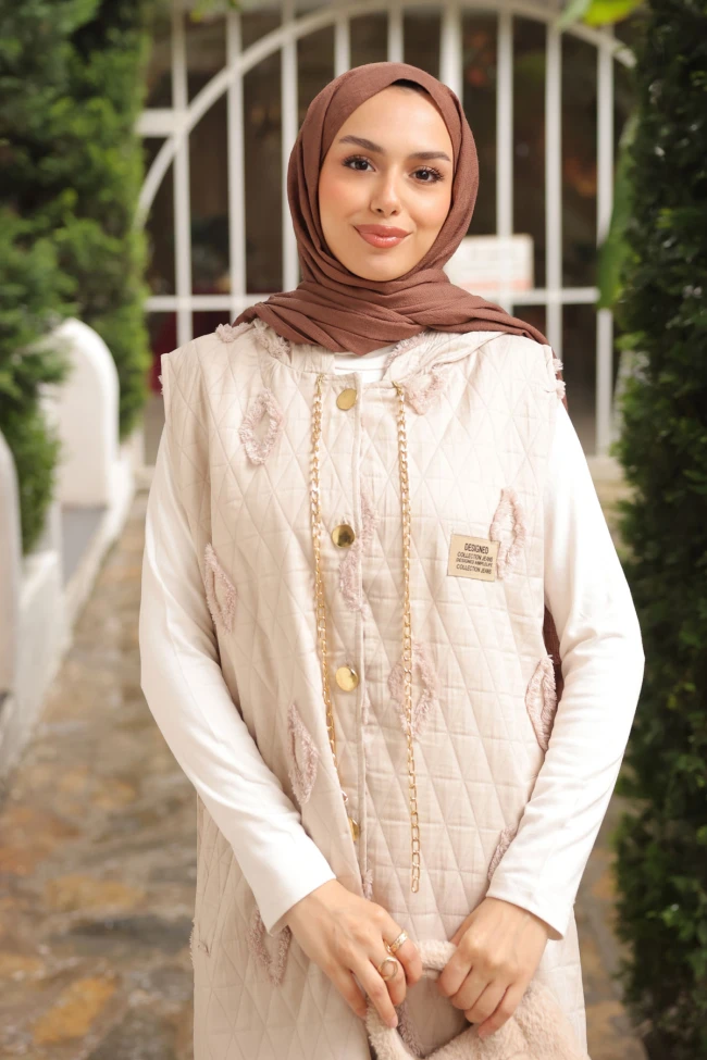 Taş Kapüşonlu Kapitone Yelek