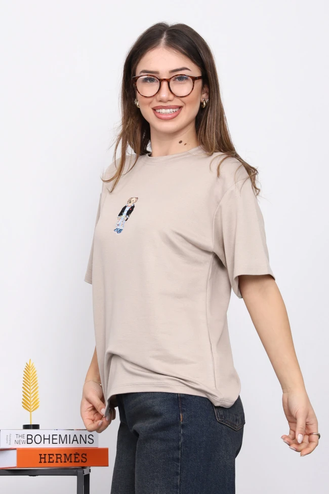 Taş Nakışlı Modal Kısa Kol  T-Shirt