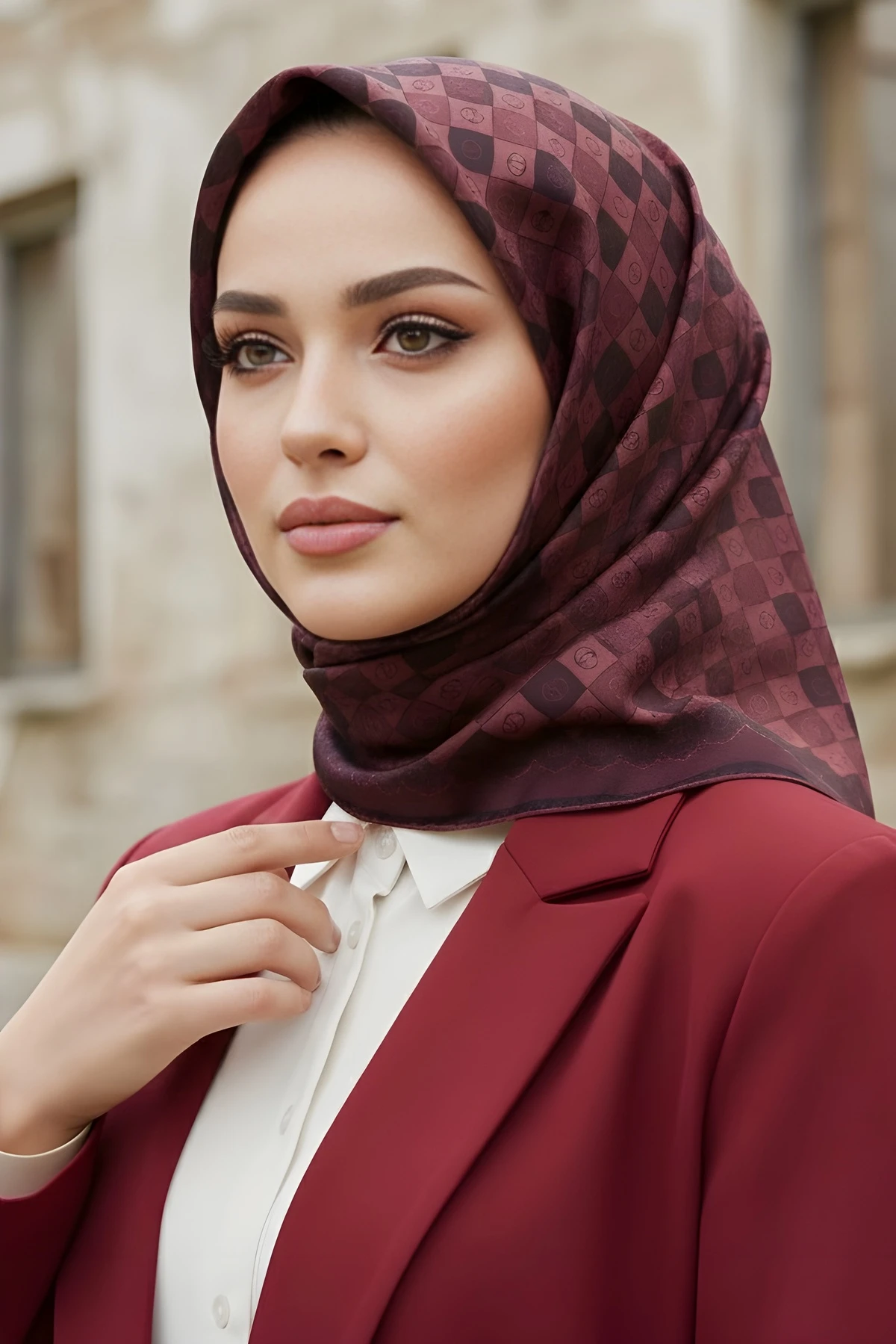 Vişne İpekhan Soft Dijital Pamuklu Eşarp