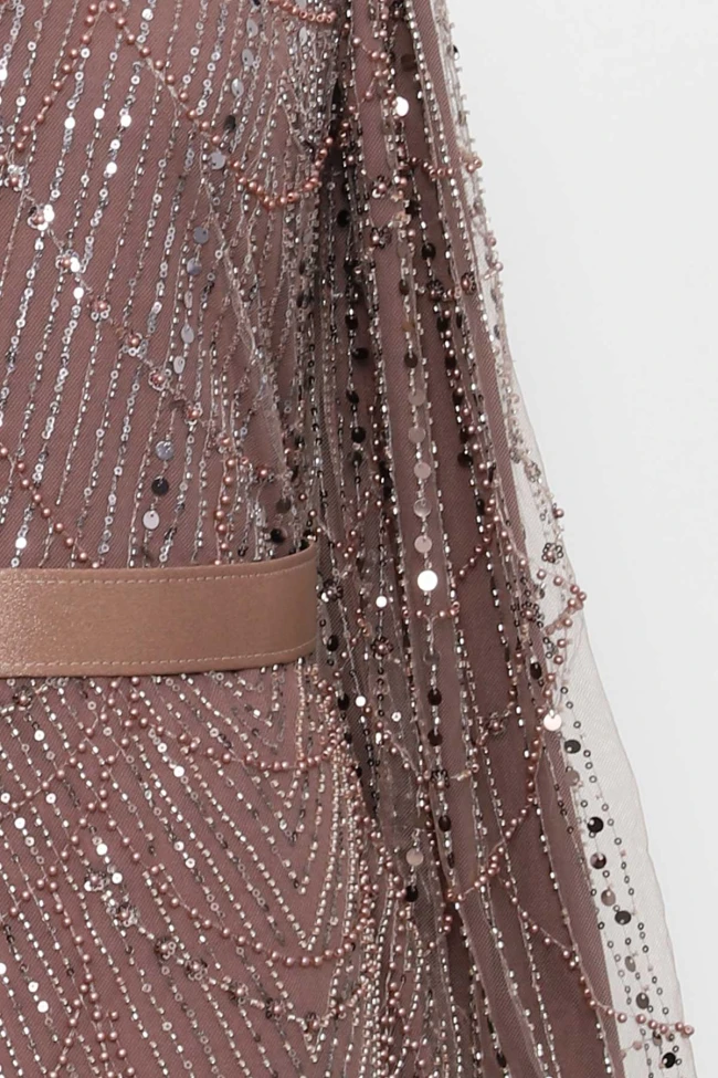 Vizon Boncuklu Payetli Kemerli Abiye