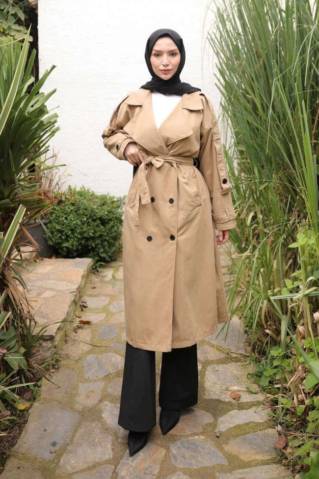 Vizon Kruvaze Yaka Astarlı Trençkot