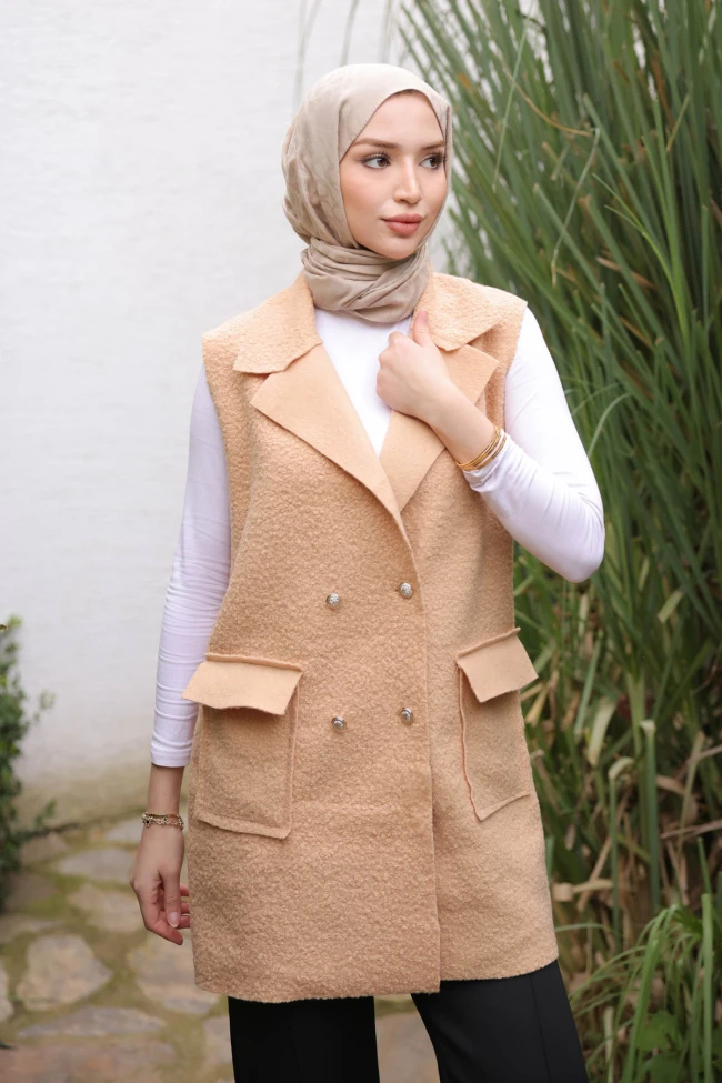 Vizon Kruvaze Yaka Cepli Buklet Yelek