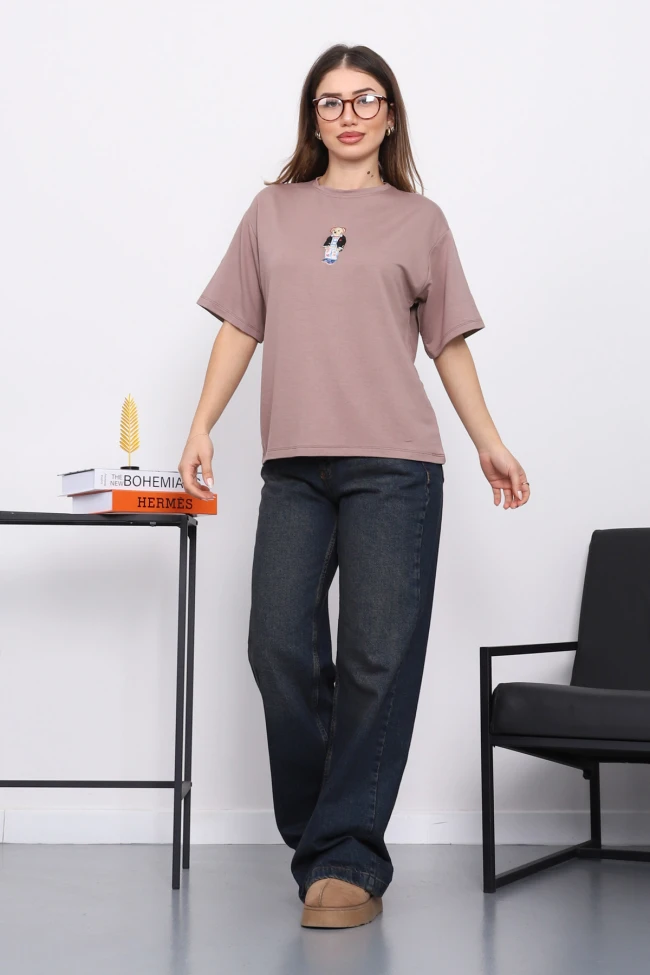 Vizon Nakışlı Modal Kısa Kol  T-Shirt