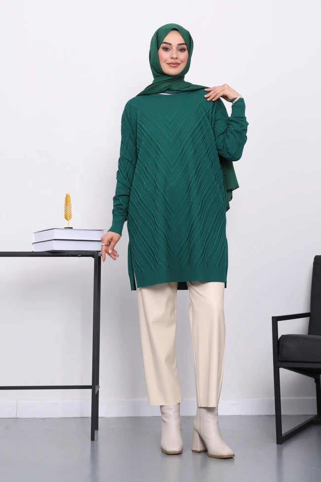 Zümrüt Yeşili Soğuk İplik Merserize Triko Tunik