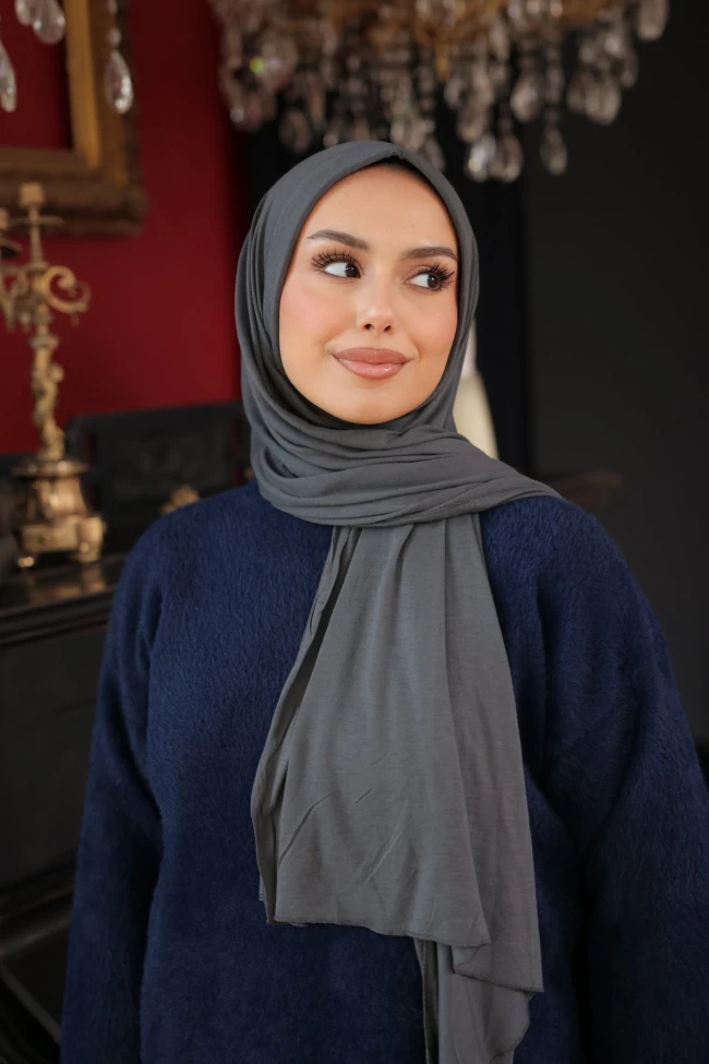 Antrasit Helen Önü Süngerli Pratik Penye Şal