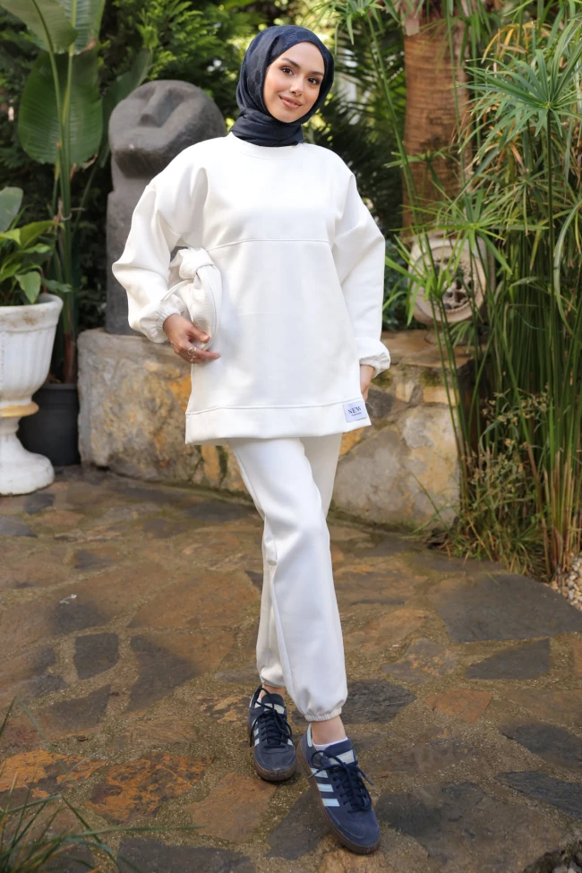 Ekru Armalı Tunik Pantolonlu Takım