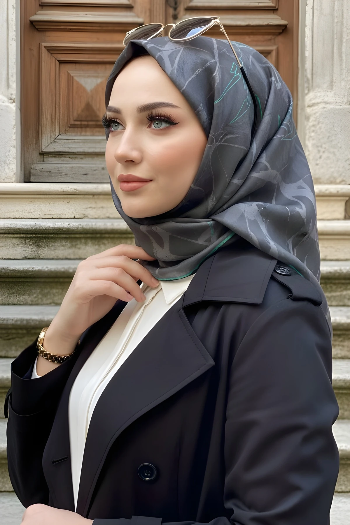 Füme Gri Soft Dijital Pamuklu Eşarp