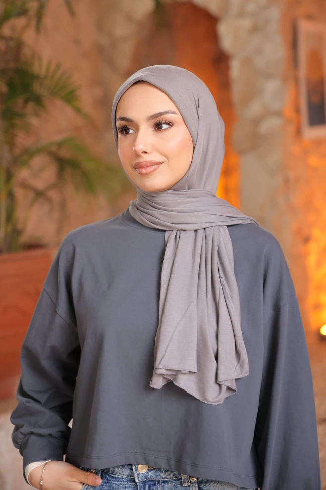 Füme Helen Önü Süngerli Pratik Penye Şal