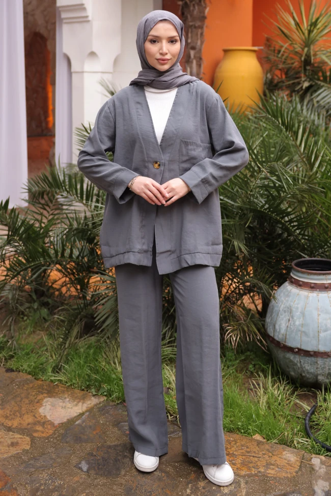 Füme Tek Düğmeli Ceket Pantolonlu Takım