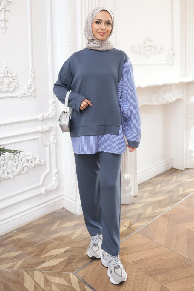 Füme Yan Bağlamalı Modal Tunik Pantolon Takım