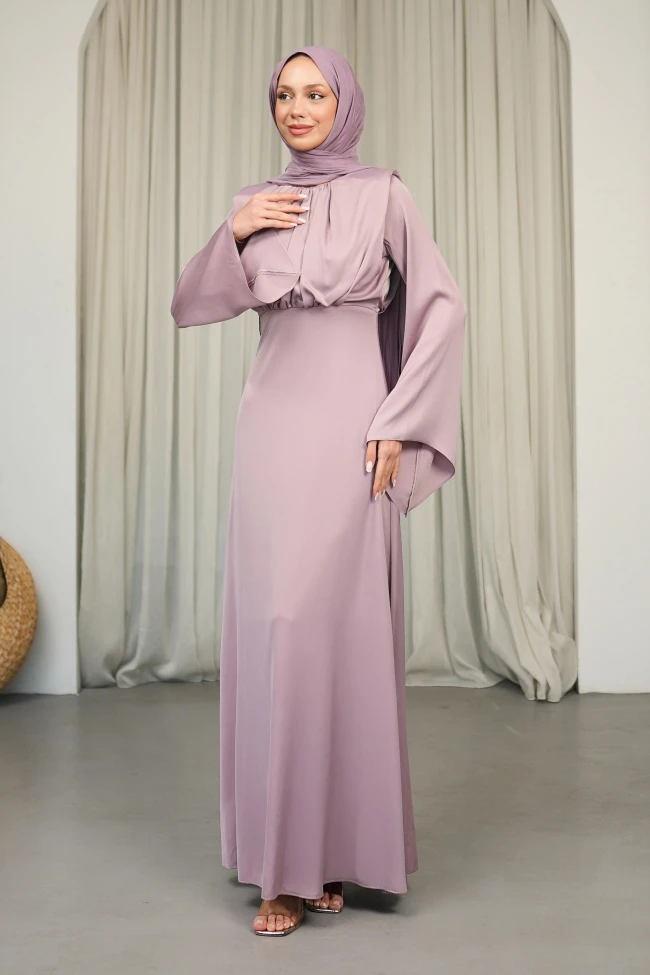 Gül Kurusu Omuzları Vatkatlı Saten Abiye