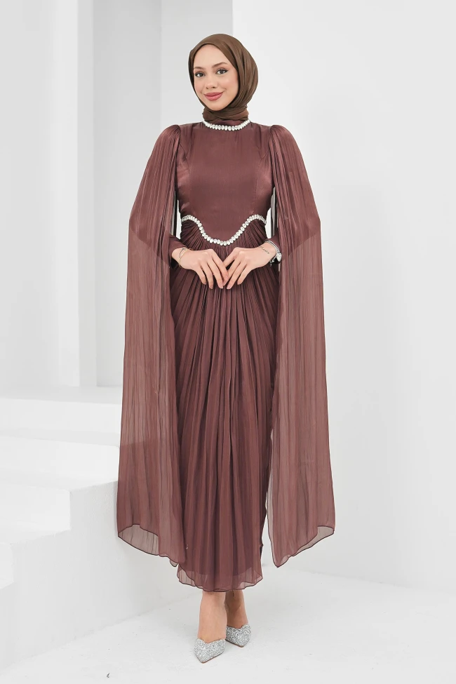 Gül Kurusu Önü Drapeli Taşlı Abiye