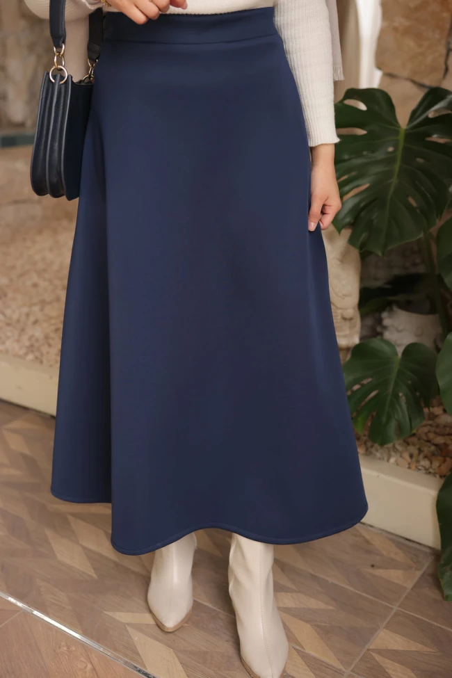Lacivert Bel Lastikli Scuba Puf Etek
