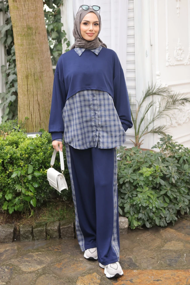Lacivert Sweat Gömlek Pantolonlu 3'lü Kombim Takım
