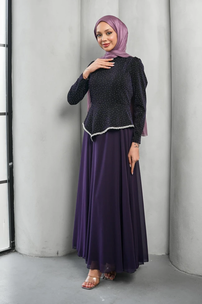 Mor Taş Detaylı Tasarım Abiye