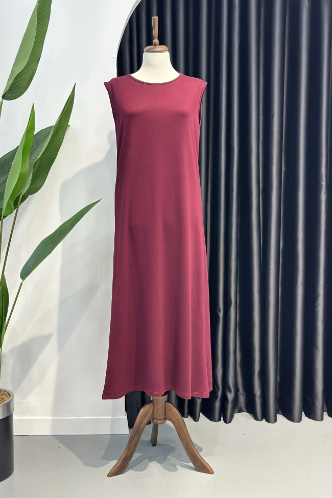 Mürdüm Bisiklet Yaka Kolsuz İçlik Elbise