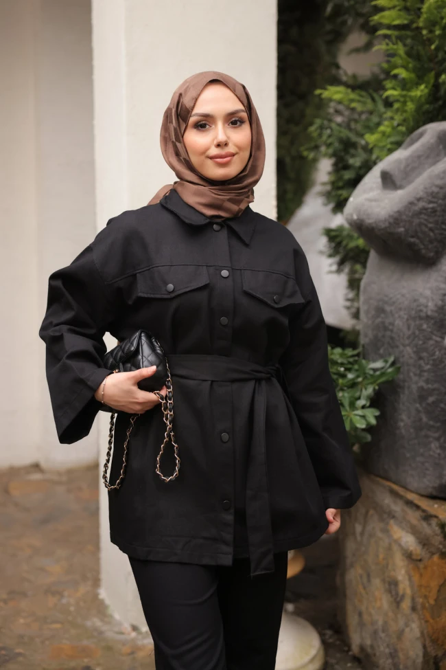 Siyah Çıt Çıtlı Gabardin Ceket Pantolonlu Takım