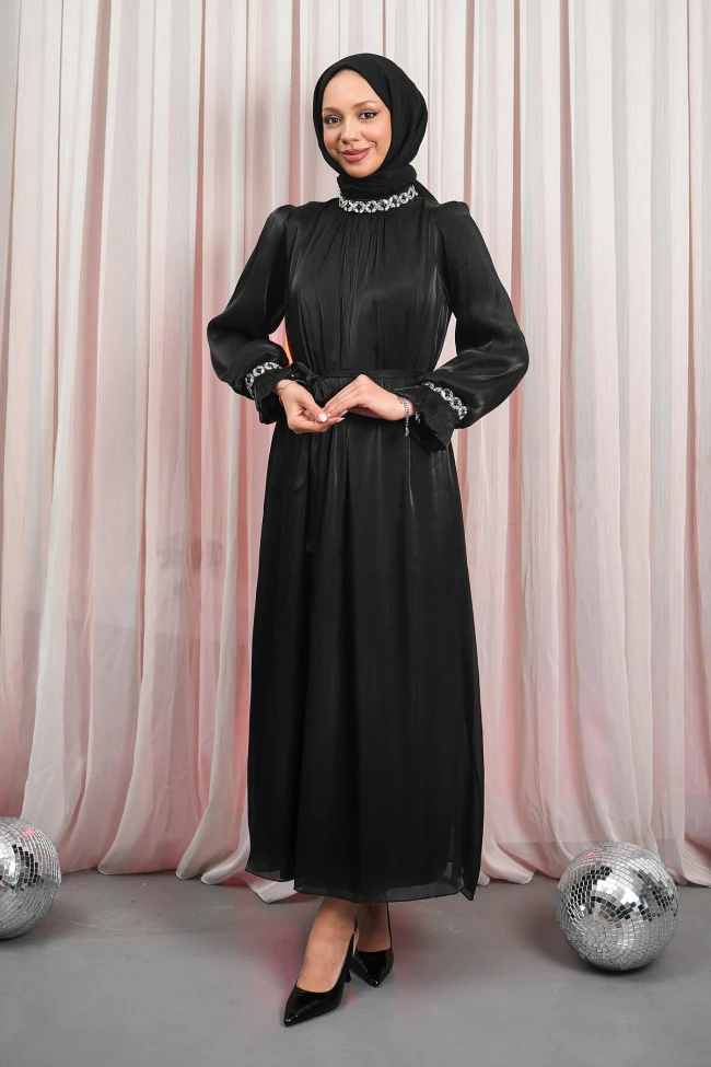 Siyah Kol Yaka Taşlı Abiye