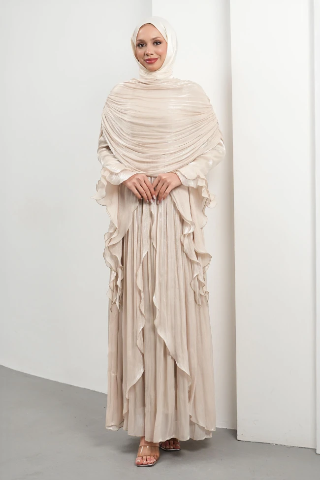 Taş Seyyar Pelerinli Fırfırlı Abiye