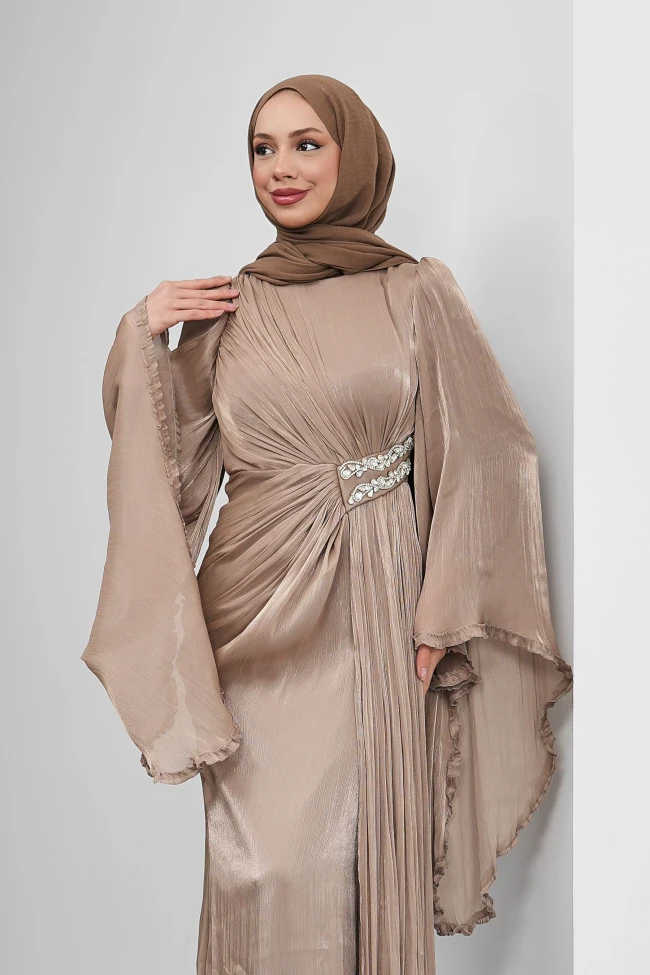 Vizon Bel Taşlı Şifon Abiye