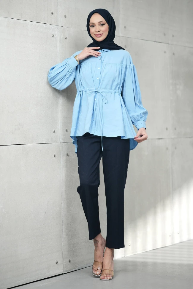 Bebe Mavi Bel Bağlamalı Modal Salaş Tunik