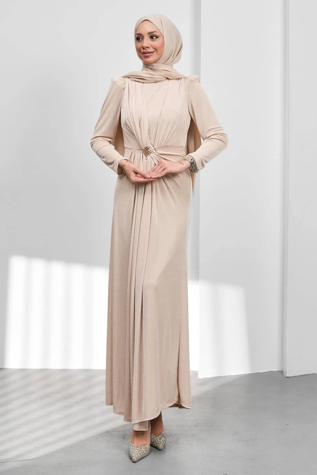 Bej Önü Drpeli Tokalı Abiye