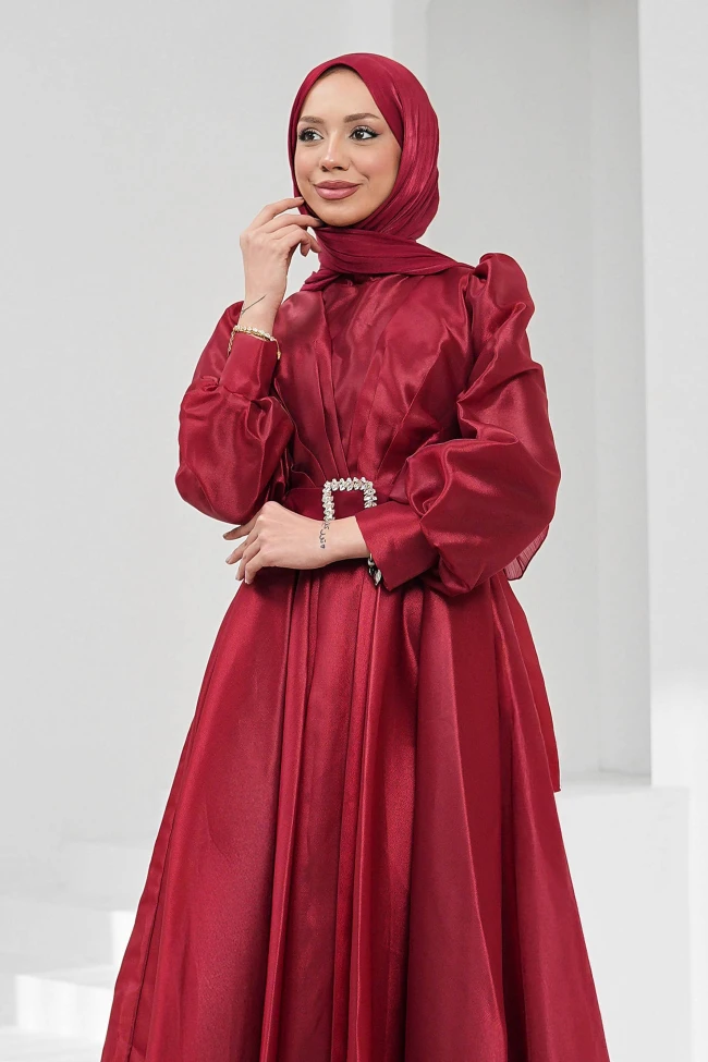 Bordo Balon Kol Drapeli Abiye