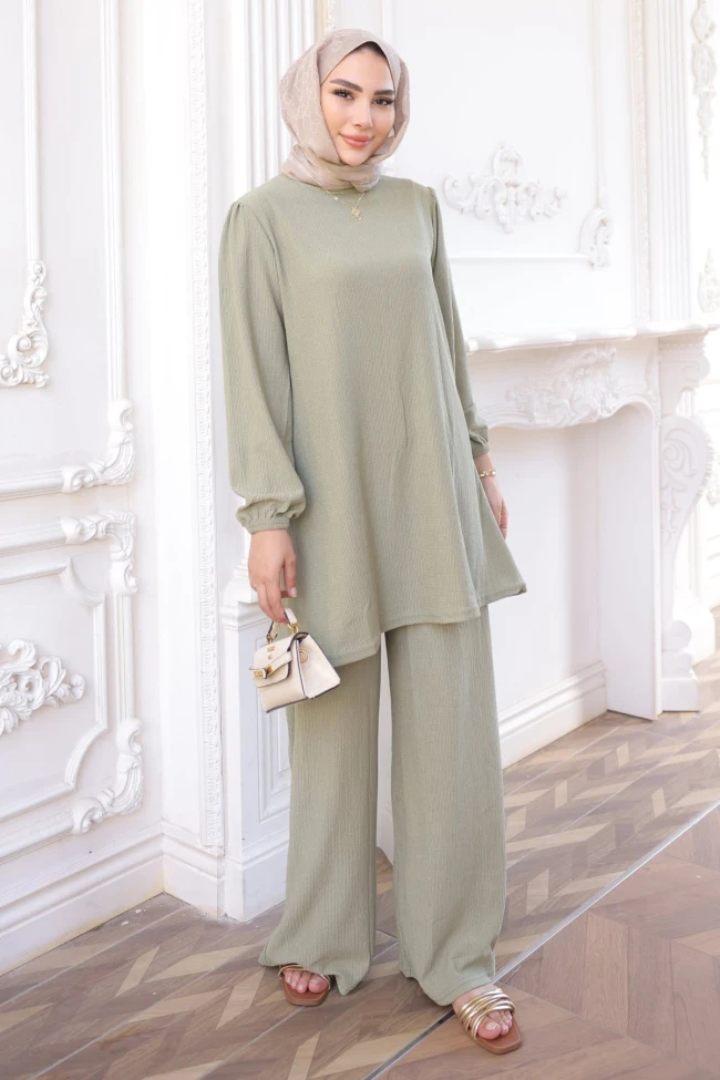 Çağla Bürümcük Tunik Pantolonlu Takım
