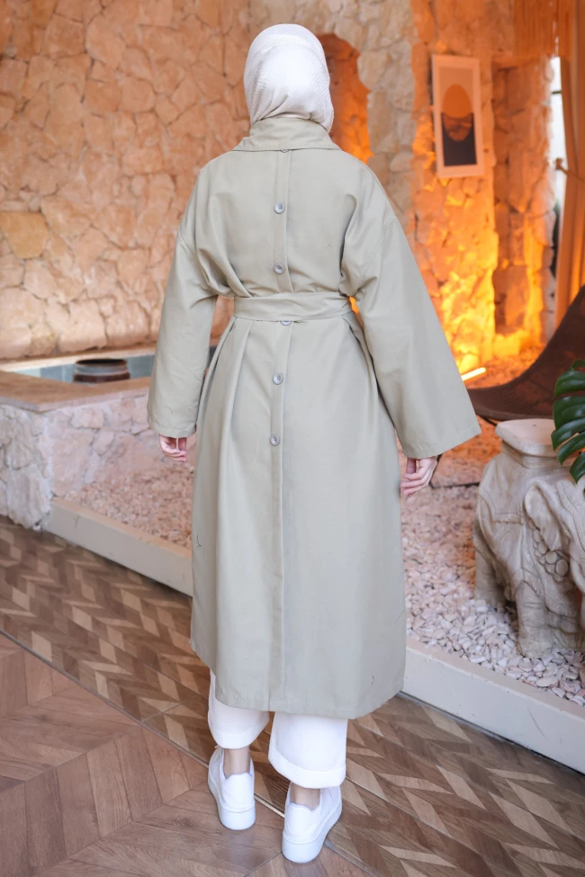 Çağla Düğme Detaylı Oversize Gabardin Trençkot
