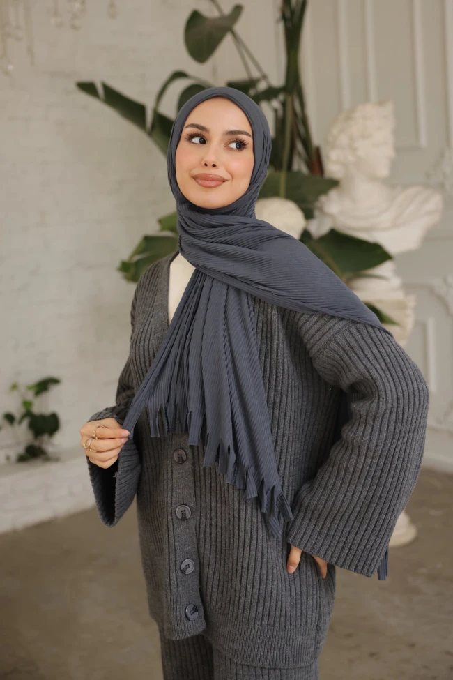 Füme Helen Önü Süngerli Pratik Piliseli Şal