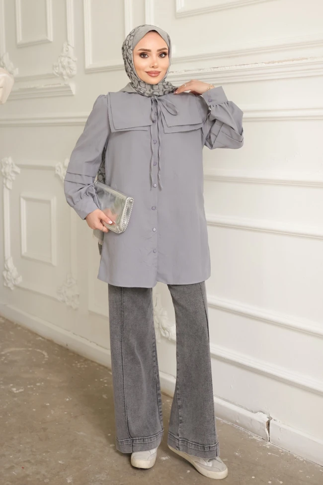 Füme Yaka Detaylı Gömlek