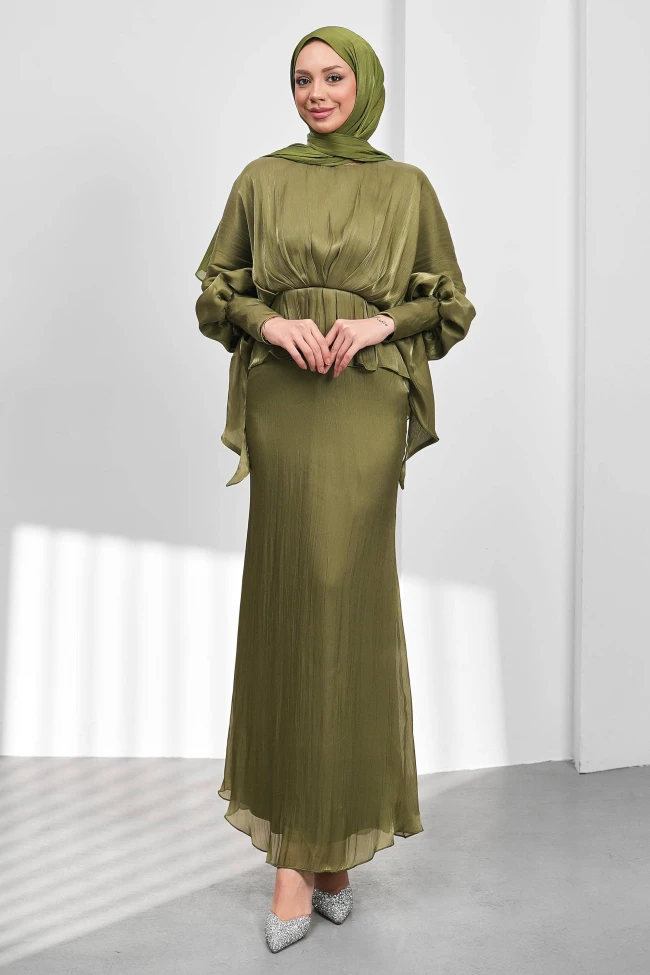 Haki Yarasa Kol  Katlı Janjan Abiye