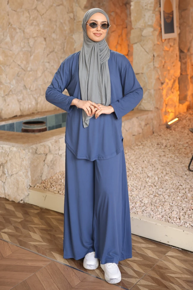 İndigo Tunik Pantolonlu Modal Takım