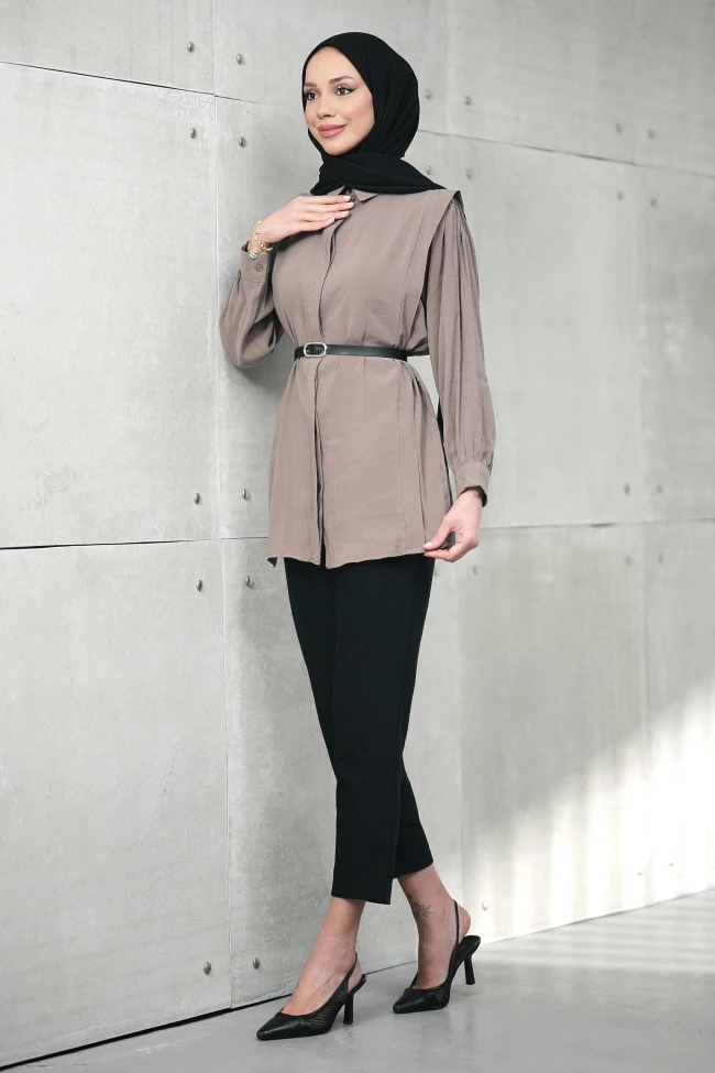 Koyuv Vizon Gizli Patlı Belden Kemerli Modal Dokuma Tunik