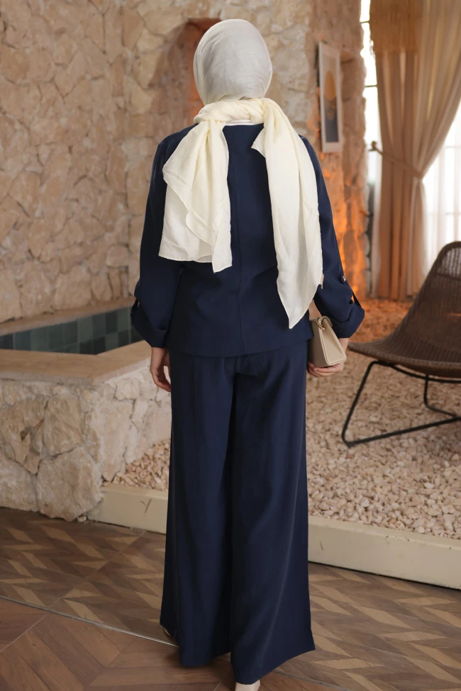 Lacivert Düğmeli Ceket Pantolonlu Takım