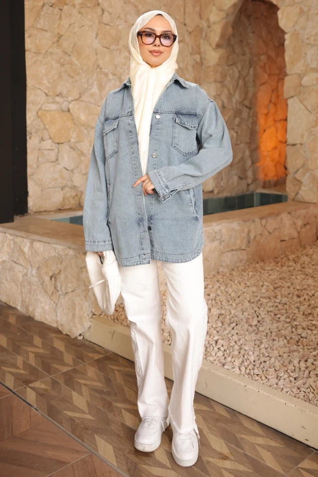 Mavi Cepli Kot Ceket