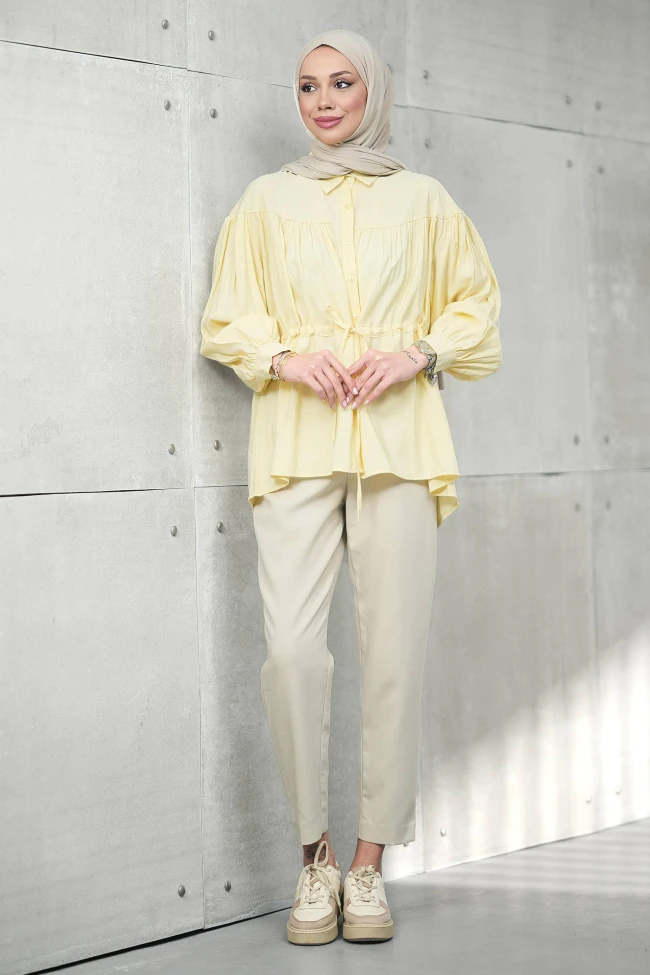 Sarı Bel Bağlamalı Modal Salaş Tunik