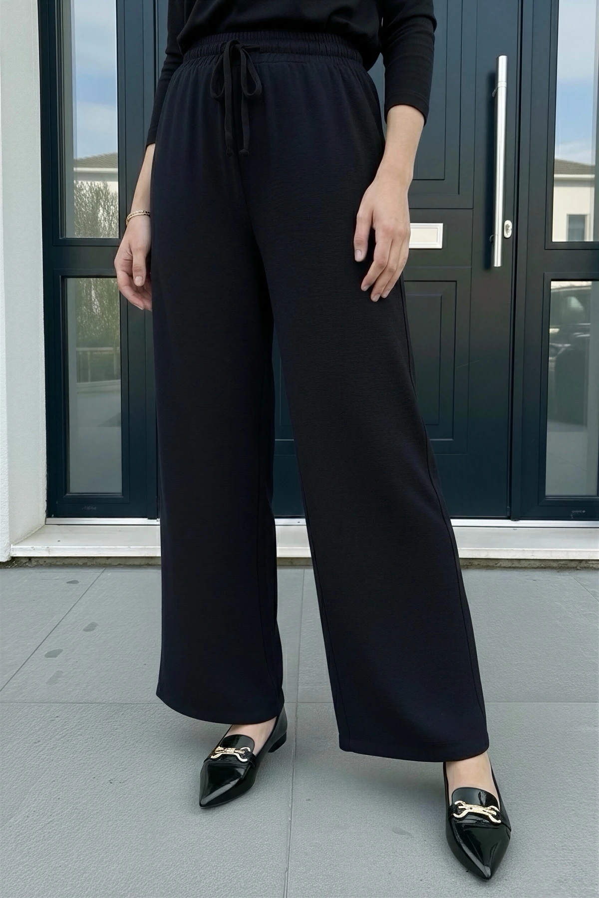 Siyah Bol Paça Ayrobin Pantolon