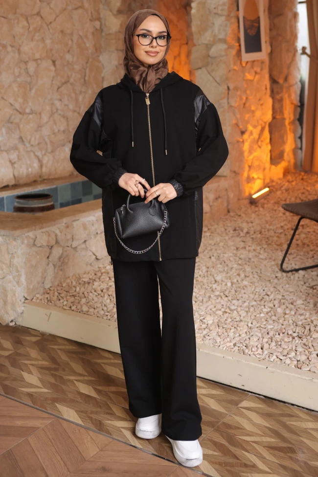 Siyah Garnili Tunik Pantolonlu Modal Takım