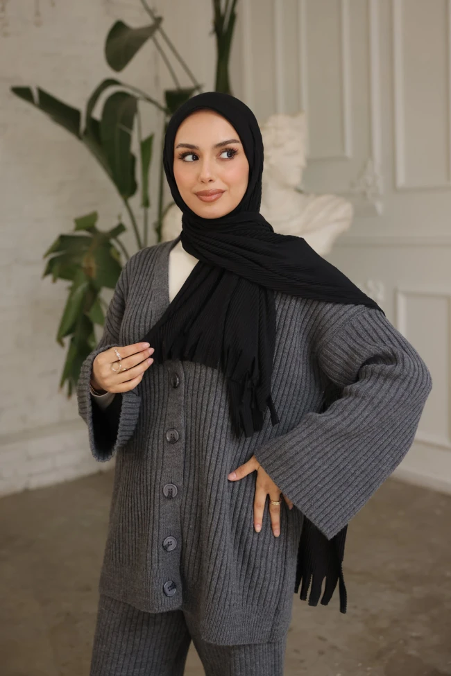 Siyah Helen Önü Süngerli Pratik Piliseli Şal