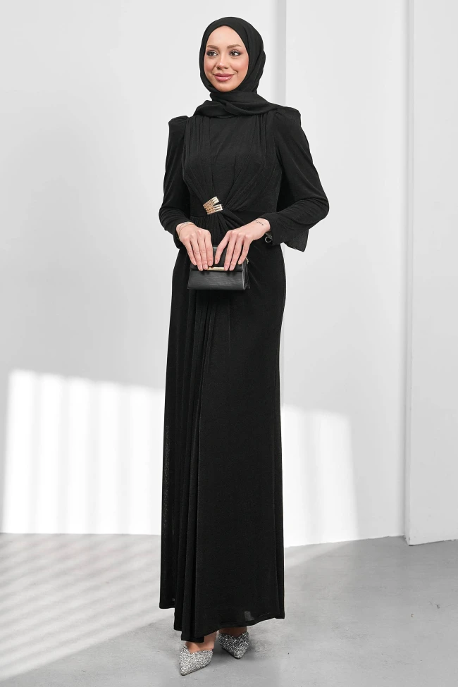 Siyah Önü Drpeli Tokalı Abiye