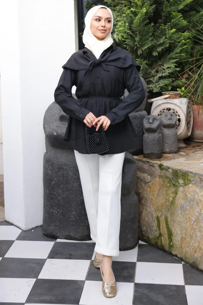 Siyah Soft Dokulu Oversize Modal Gömlek