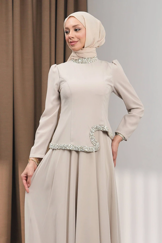 Taş Asimetrik Detaylı Taşlı Abiye